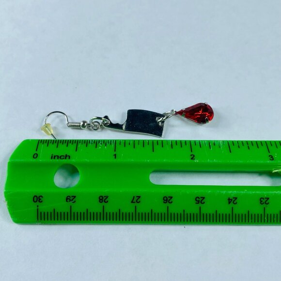 Meat Cleaver Earrings Pierced Hooks Dangle Drop Bead Halloween Whimsical Party - Picture 3 of 13